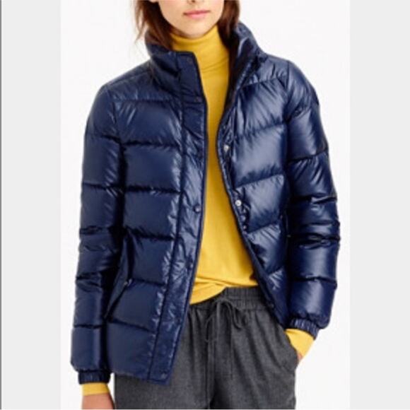 J.CREW Shiny Puffer Down Jacket Blue Size M - Picture 1 of 12
